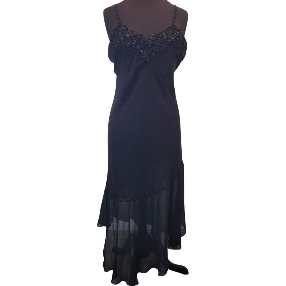 VTG California Dynasty Black Chiffon Maxi Slip Dress L